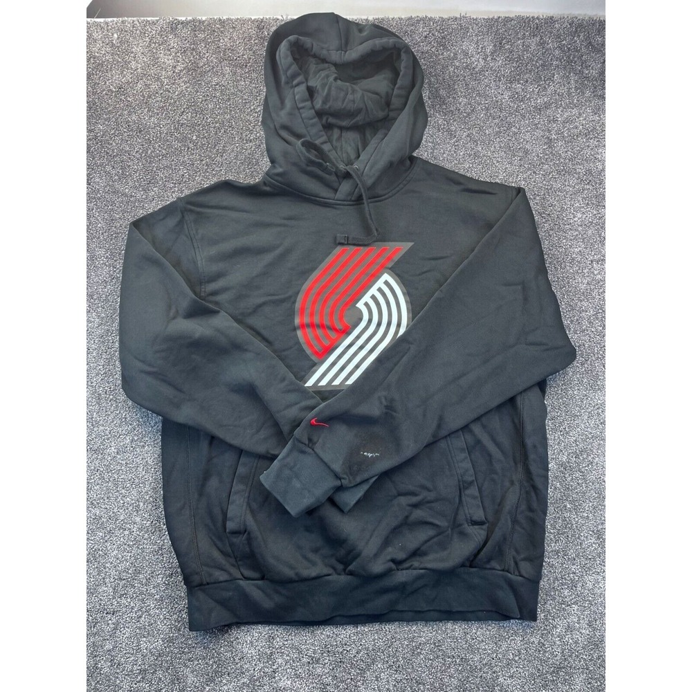 Nike Portland Trail Blazers Black Hoodie Mens Size Large Stain on arm